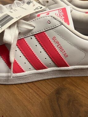 Adidas Superstar Sneakers - White with Pink Stripes